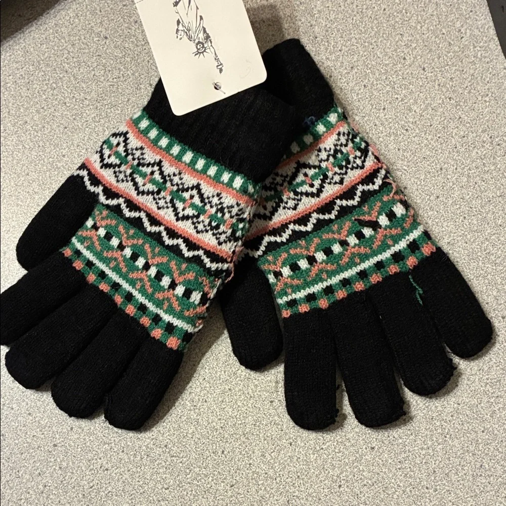 NWT Black and Green Winter Wool-lined Gloves